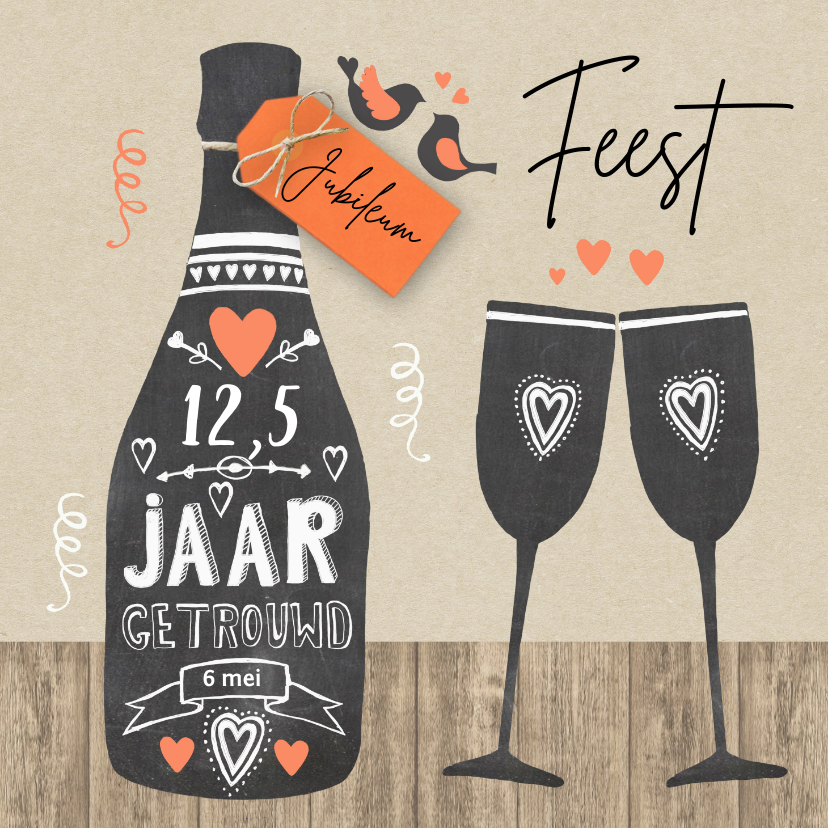 Huwelijksjubileum fles chalkbord - Jubileumkaarten Jubileumkaarten - Huwelijksjubileum fles chalkbord