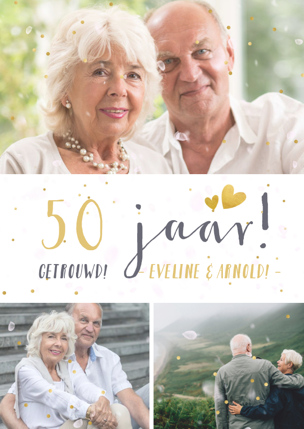 Jubileumkaarten - Huwelijksjubileum fotocollage uitnodiging met 3 foto's