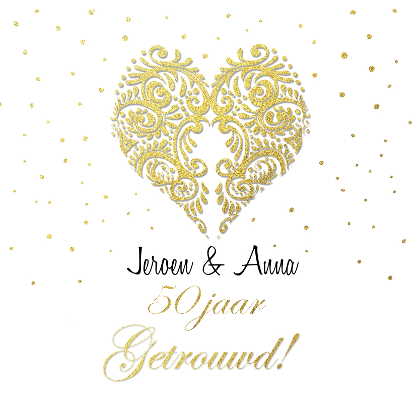 Huwelijksjubileum hart goud - Jubileumkaarten Jubileumkaarten - Huwelijksjubileum hart goud
