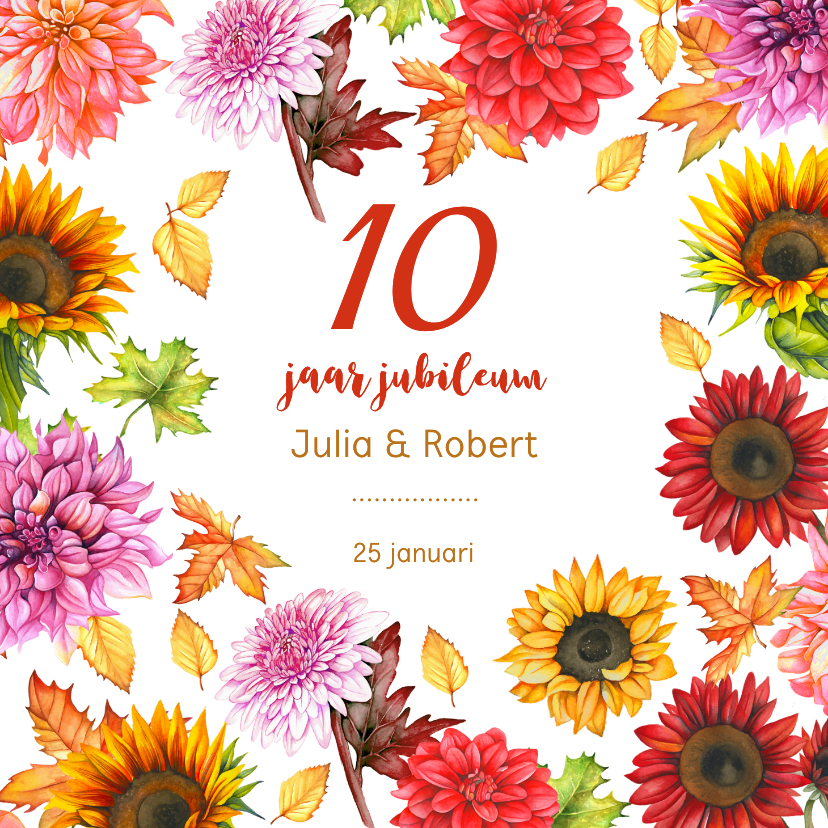 Huwelijksjubileum herfstbloemen - Jubileumkaarten Jubileumkaarten - Huwelijksjubileum herfstbloemen