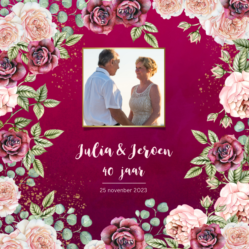 Jubileumkaarten - Huwelijksjubileum rozen bordeaux