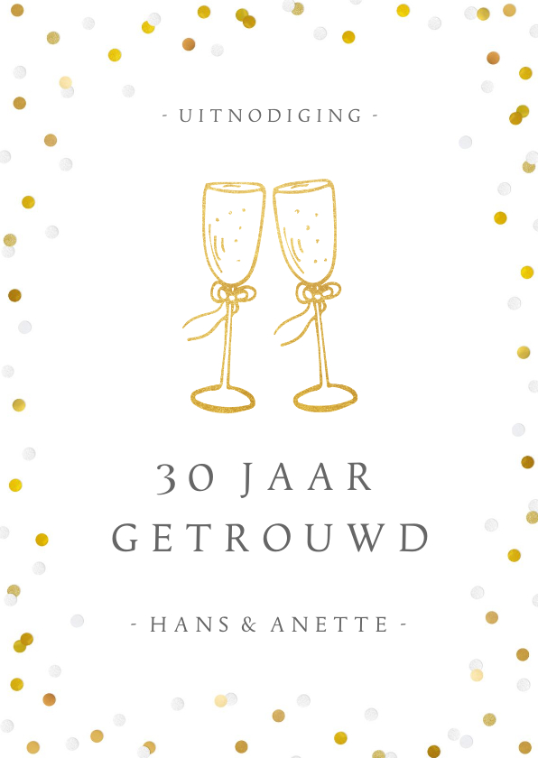 Jubileumkaarten - Huwelijksjubileum uitnodiging champagne glazen en confetti 