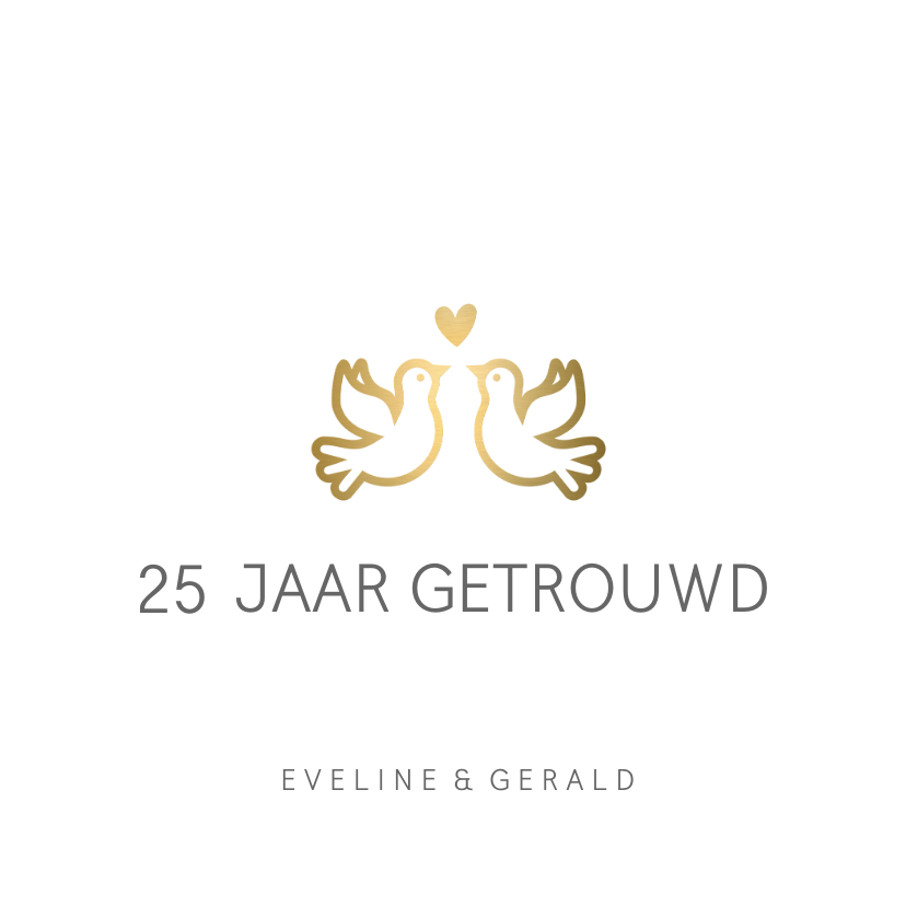 Jubileumkaarten - Huwelijksjubileum uitnodiging klassiek met gouden duifjes