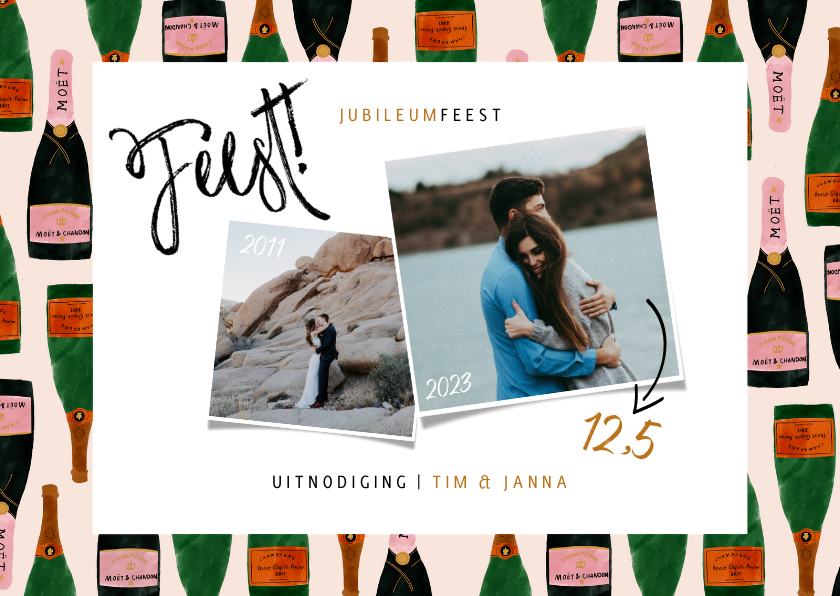 Huwelijksjubileum uitnodiging met champagne en foto's - Jubileumkaarten Jubileumkaarten - Huwelijksjubileum uitnodiging met champagne en foto's