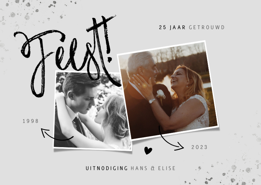 Huwelijksjubileum uitnodiging zilver met foto's - Jubileumkaarten Jubileumkaarten - Huwelijksjubileum uitnodiging zilver met foto's