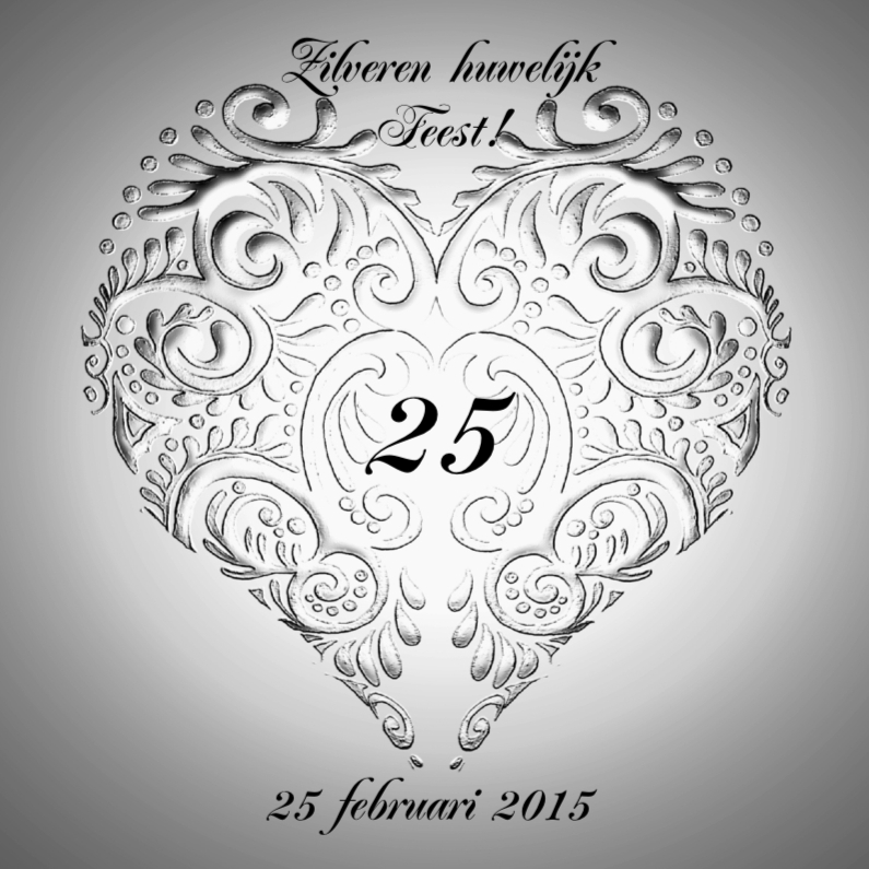 Huwelijksjubileum zilver met hart - Jubileumkaarten Jubileumkaarten - Huwelijksjubileum zilver met hart