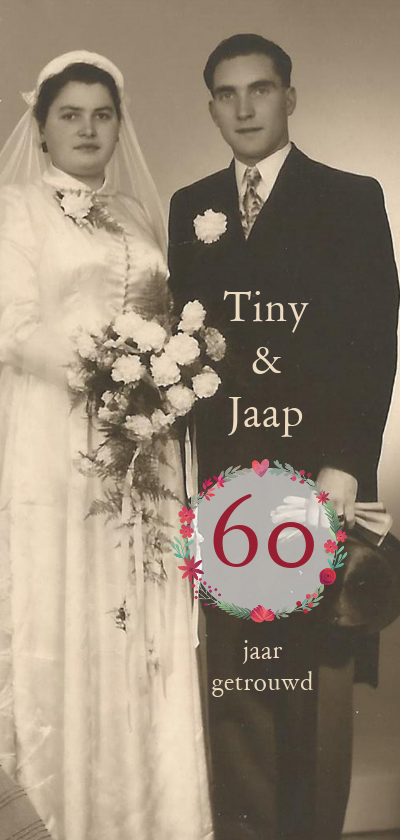 Jubileumkaarten - Jubileum 60 jaar getrouwd met bloemencirkel