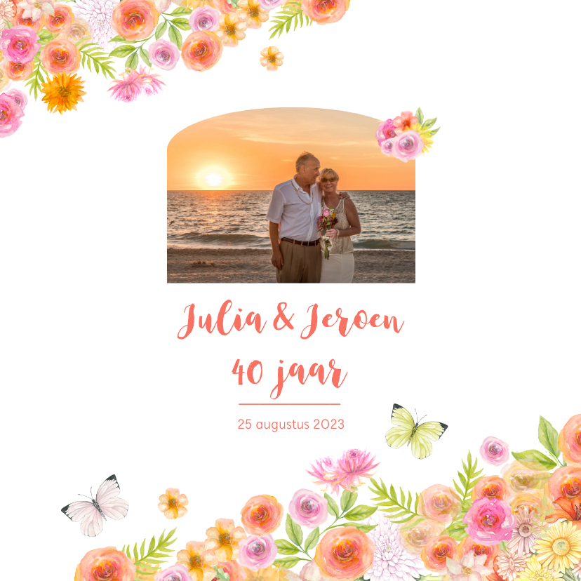 Jubileumkaarten - Jubileum aquarel bloemen