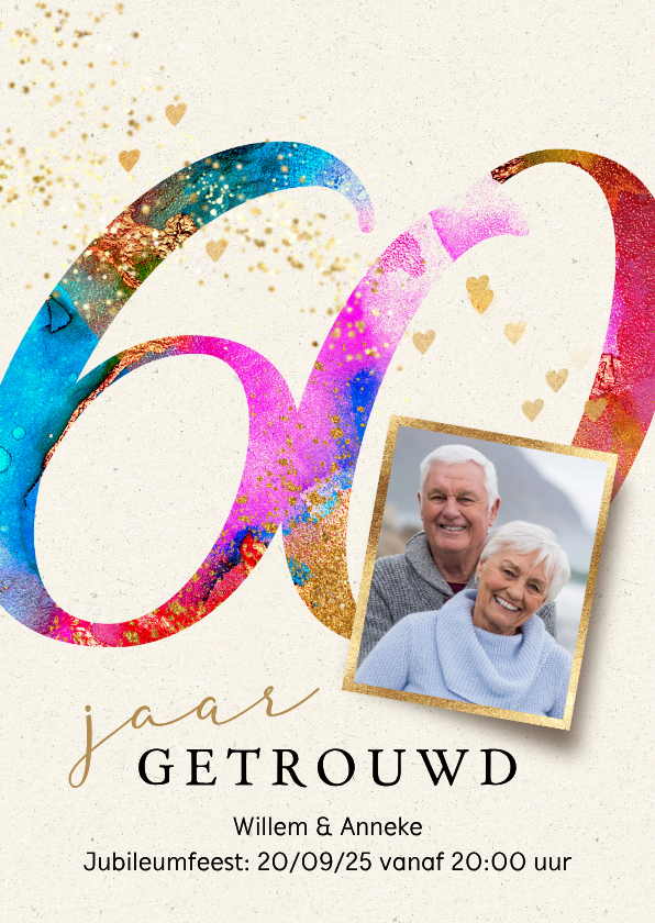 Jubileum feest 60 jaar uitnodiging getrouwd verf - Jubileumkaarten Jubileumkaarten - Jubileum feest 60 jaar uitnodiging getrouwd verf