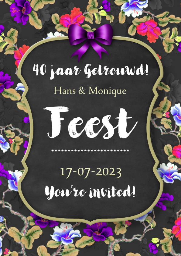 Jubileum feest bord en bloemen - Jubileumkaarten Jubileumkaarten - Jubileum feest bord en bloemen