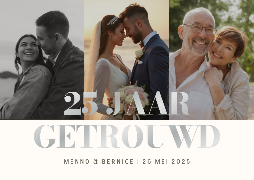 Jubileumkaarten - Jubileum fotocollage uitnodiging met goudfolie