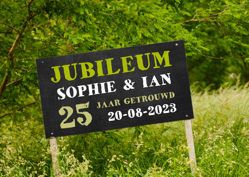 Jubileum krijtbord natuur groen - Jubileumkaarten Jubileumkaarten - Jubileum krijtbord natuur groen