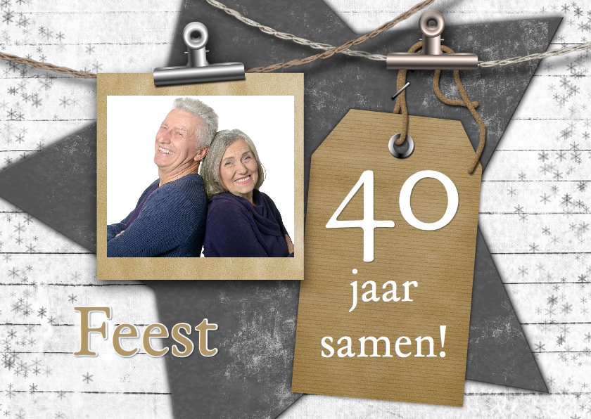 Jubileum label en foto op hout b - Jubileumkaarten Jubileumkaarten - Jubileum label en foto op hout b