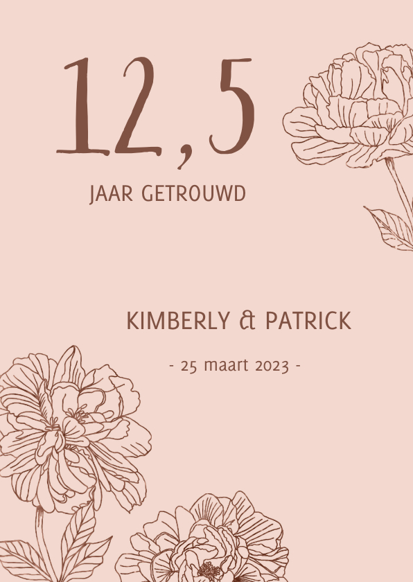 Jubileum lijntekening pioenroos - Jubileumkaarten Jubileumkaarten - Jubileum lijntekening pioenroos