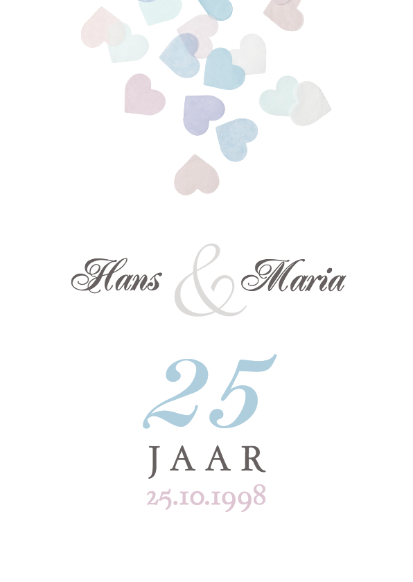 Jubileum pastel hartjes 25 jaar - Jubileumkaarten Jubileumkaarten - Jubileum pastel hartjes 25 jaar