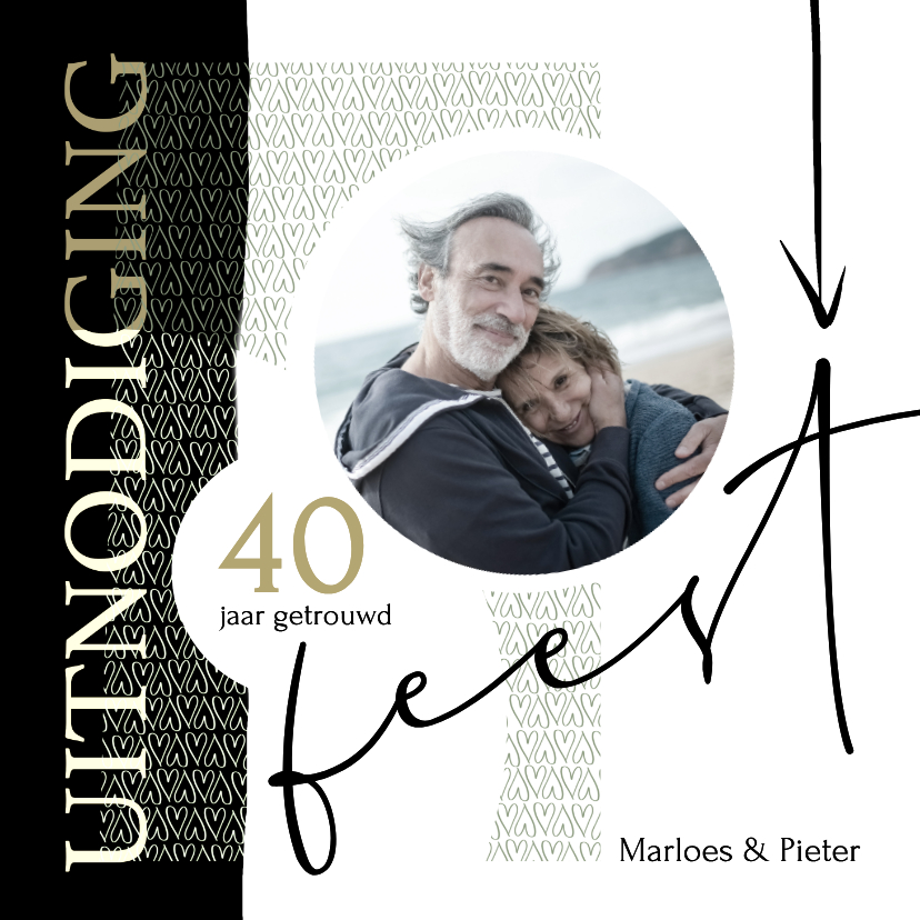 Jubileum uitnodiging 40 jaar getrouwd met hartjespatroon - Jubileumkaarten Jubileumkaarten - Jubileum uitnodiging 40 jaar getrouwd met hartjespatroon