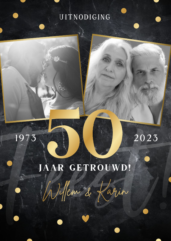Jubileumkaarten - Jubileum uitnodiging 50 jaar getrouwd foto's en confetti