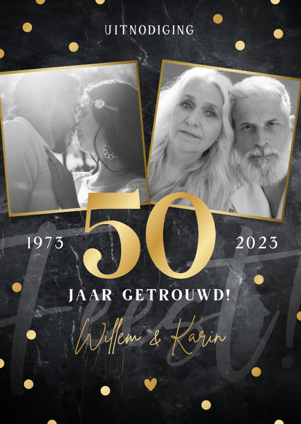 Jubileum uitnodiging 50 jaar getrouwd foto's en confetti - Jubileumkaarten Jubileumkaarten - Jubileum uitnodiging 50 jaar getrouwd foto's en confetti