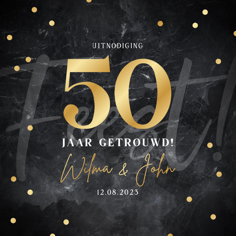Jubileum uitnodiging 50 jaar getrouwd gouden confetti - Jubileumkaarten Jubileumkaarten - Jubileum uitnodiging 50 jaar getrouwd gouden confetti