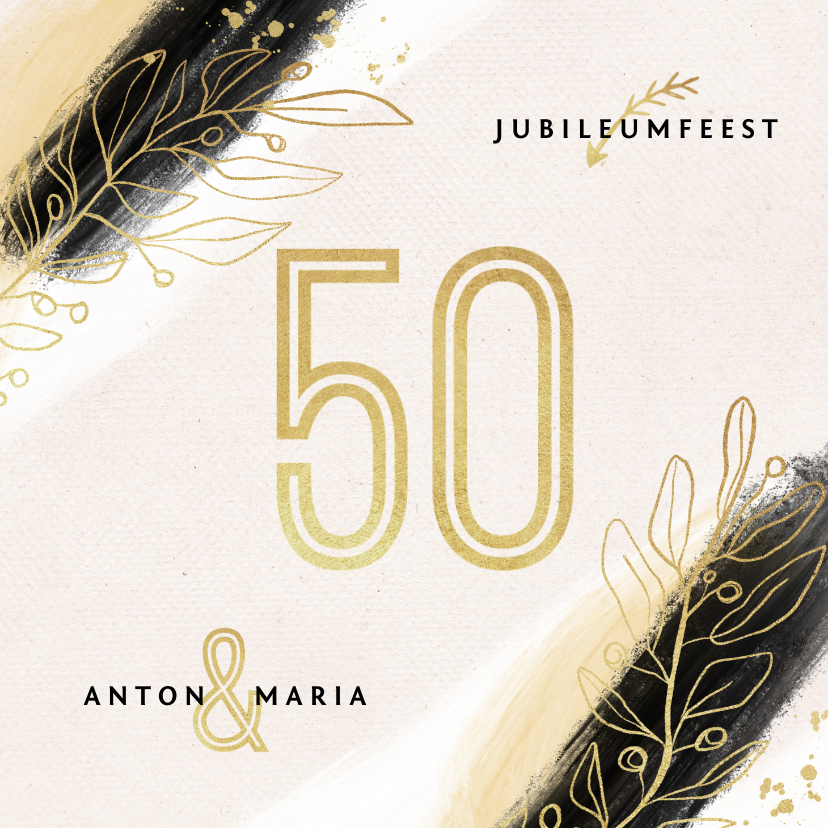 Jubileumkaarten - Jubileum uitnodiging 50 jaar goud verf stijlvol