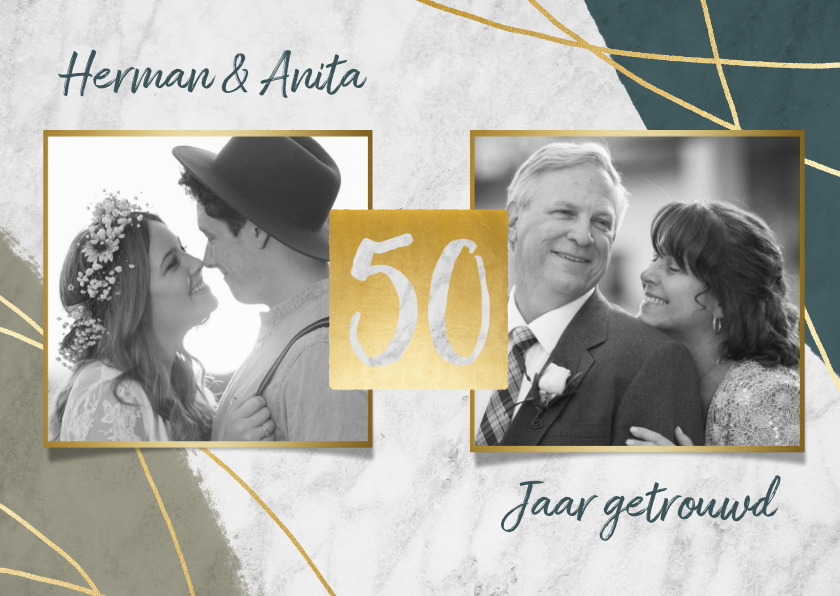 Jubileum uitnodiging 50 jaar met marmer, lijnen en foto's - Jubileumkaarten Jubileumkaarten - Jubileum uitnodiging 50 jaar met marmer, lijnen en foto's
