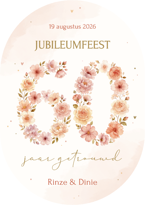 Jubileum uitnodiging 60 jaar getrouwd beige bloemen ovaal - Jubileumkaarten Jubileumkaarten - Jubileum uitnodiging 60 jaar getrouwd beige bloemen ovaal