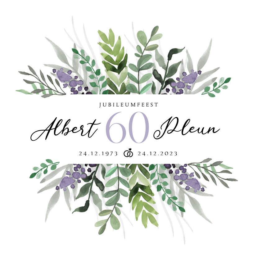 Jubileumkaarten - Jubileum uitnodiging 60 jaar klassiek botanisch paars groen