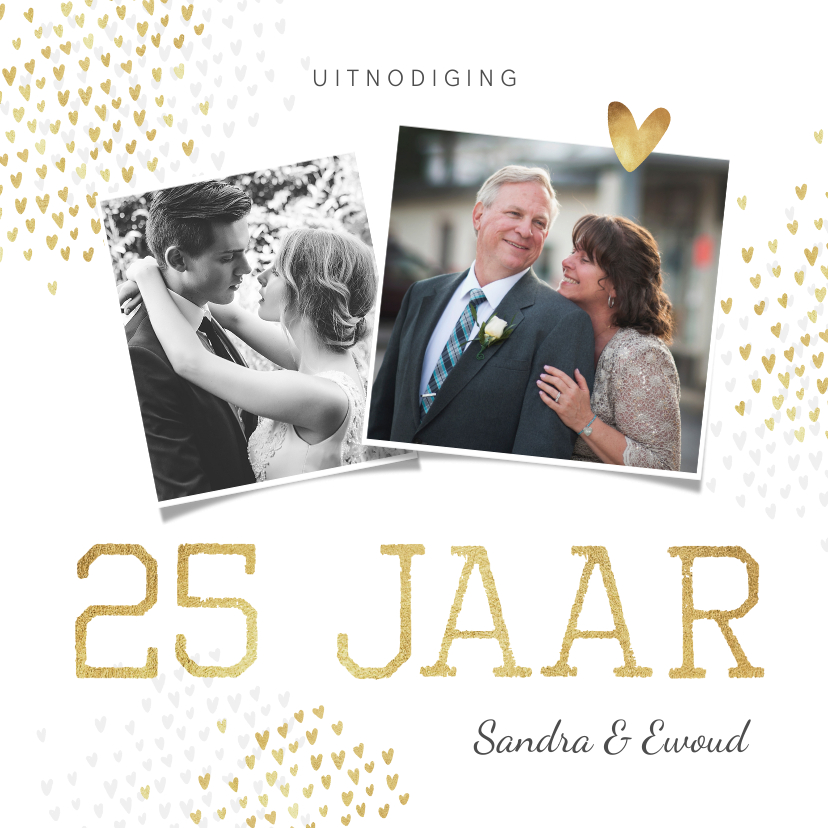 Jubileum uitnodiging goud hartjes stijlvol foto's - Jubileumkaarten Jubileumkaarten - Jubileum uitnodiging goud hartjes stijlvol foto's