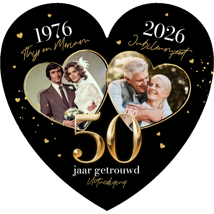Jubileum uitnodiging hartvorm liefde gouden huwelijk foto's - Jubileumkaarten Jubileumkaarten - Jubileum uitnodiging hartvorm liefde gouden huwelijk foto's