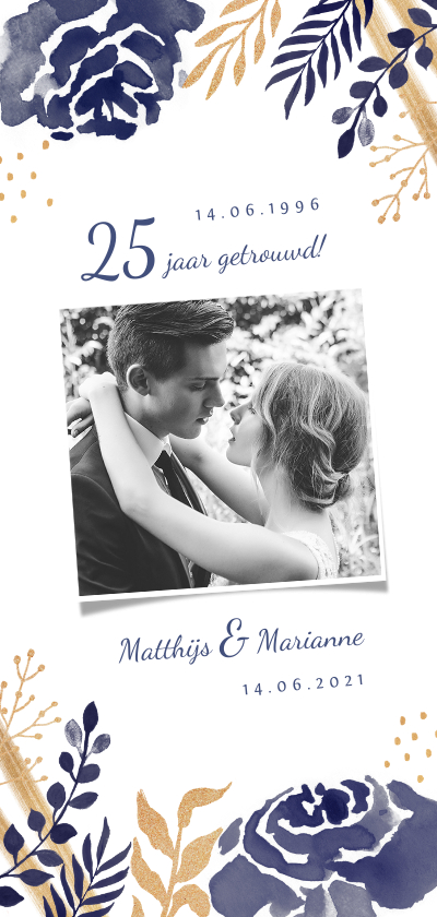 Jubileum uitnodiging met waterverf en goudlook bloemen - Jubileumkaarten Jubileumkaarten - Jubileum uitnodiging met waterverf en goudlook bloemen