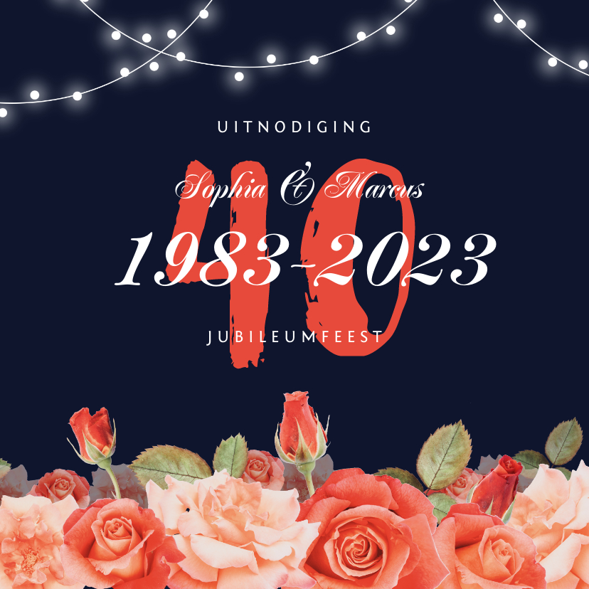 Jubileum uitnodiging stijlvol rood bloemen rozen lampjes - Jubileumkaarten Jubileumkaarten - Jubileum uitnodiging stijlvol rood bloemen rozen lampjes