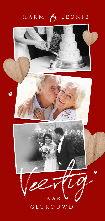 Jubileumkaarten - Jubileumfeest 40 jaar getrouwd fotocollage hartjes hout