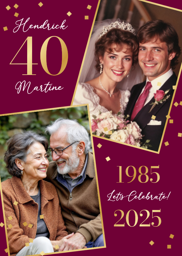 Jubileumfeest 40 jaar getrouwd trouwdag confetti goud - Jubileumkaarten Jubileumkaarten - Jubileumfeest 40 jaar getrouwd trouwdag confetti goud