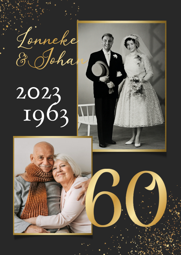 Jubileumfeest 60 jaar foto goud spetters - Jubileumkaarten Jubileumkaarten - Jubileumfeest 60 jaar foto goud spetters