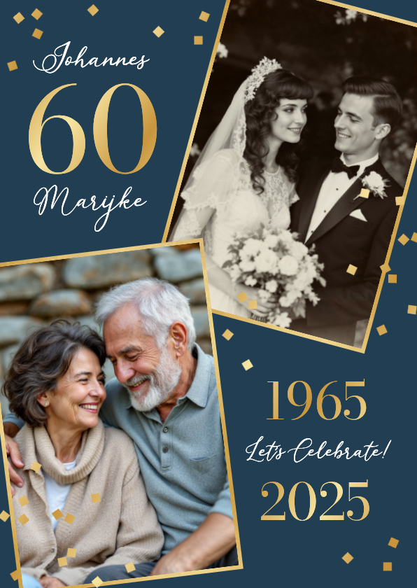 Jubileumfeest 60 jaar getrouwd trouwdag confetti goud - Jubileumkaarten Jubileumkaarten - Jubileumfeest 60 jaar getrouwd trouwdag confetti goud
