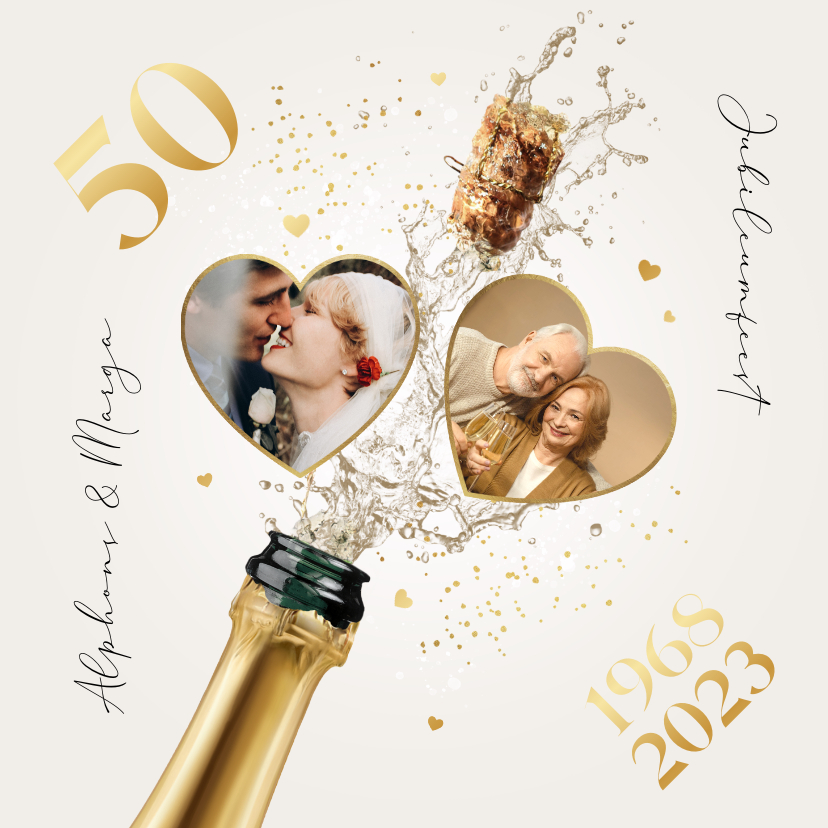Jubileumkaarten - Jubileumfeest champagne uitnodiging hartjes liefde foto