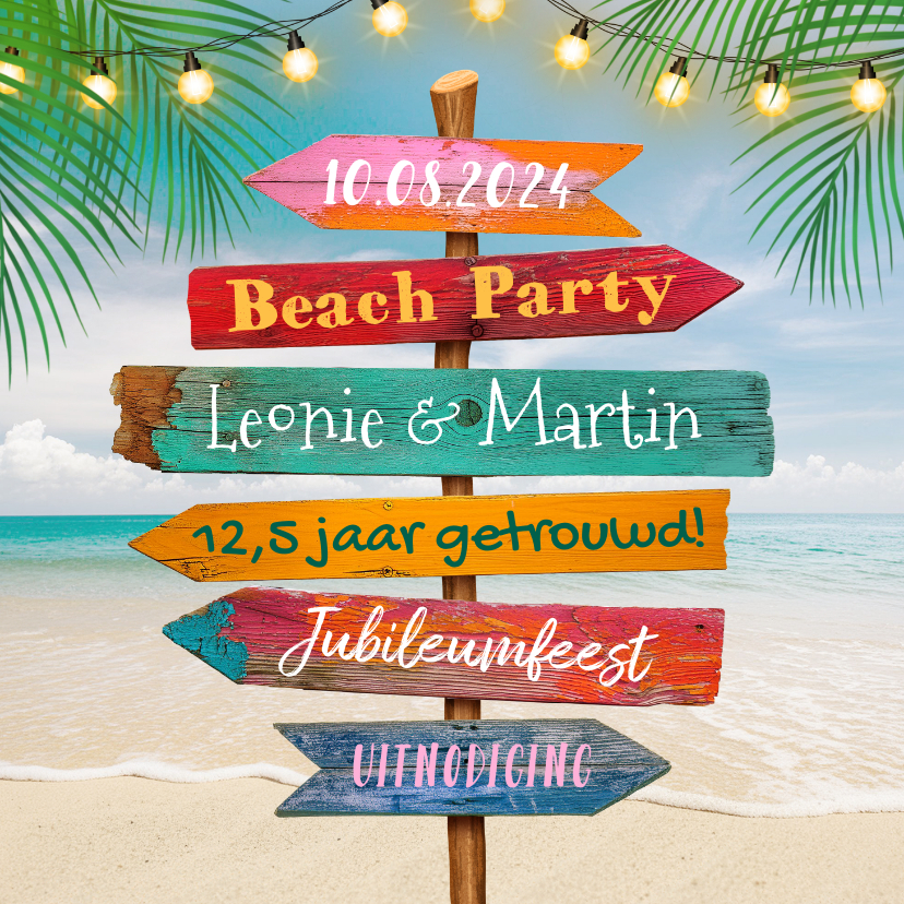 Jubileumkaarten - Jubileumfeest tropisch wegwijzers beach party zomer feestje