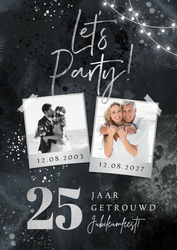Jubileumfeest uitnodiging 25 jaar getrouwd zilver lampjes - Jubileumkaarten Jubileumkaarten - Jubileumfeest uitnodiging 25 jaar getrouwd zilver lampjes