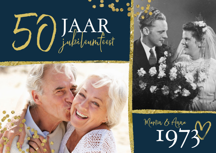 Jubileumfeest uitnodiging 50 jaar confetti goud foto - Jubileumkaarten Jubileumkaarten - Jubileumfeest uitnodiging 50 jaar confetti goud foto