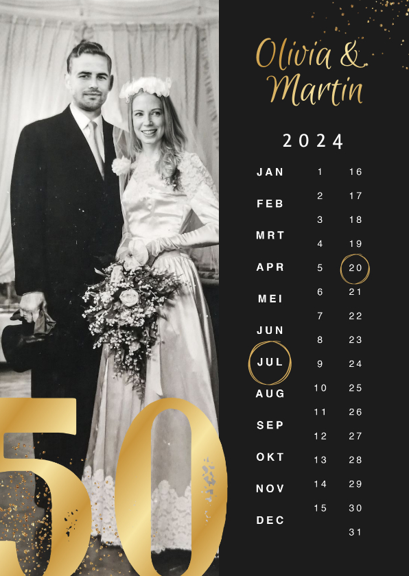 Jubileumkaarten - Jubileumfeest uitnodiging 50 jaar getrouwd goud kalender