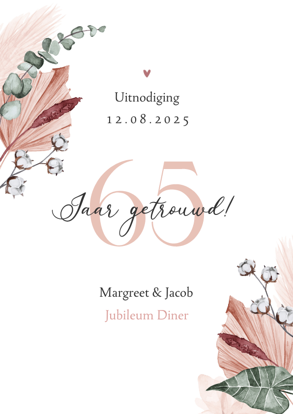 Jubileumkaarten - Jubileumfeest uitnodiging droogbloemen 65 jaar