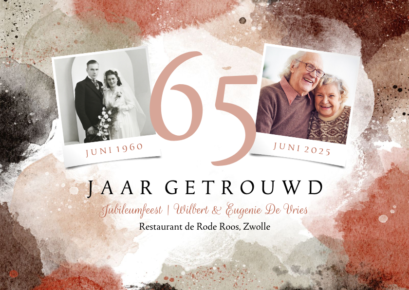 Jubileumfeest uitnodiging verf trend spetters foto's 65 jaar - Jubileumkaarten Jubileumkaarten - Jubileumfeest uitnodiging verf trend spetters foto's 65 jaar