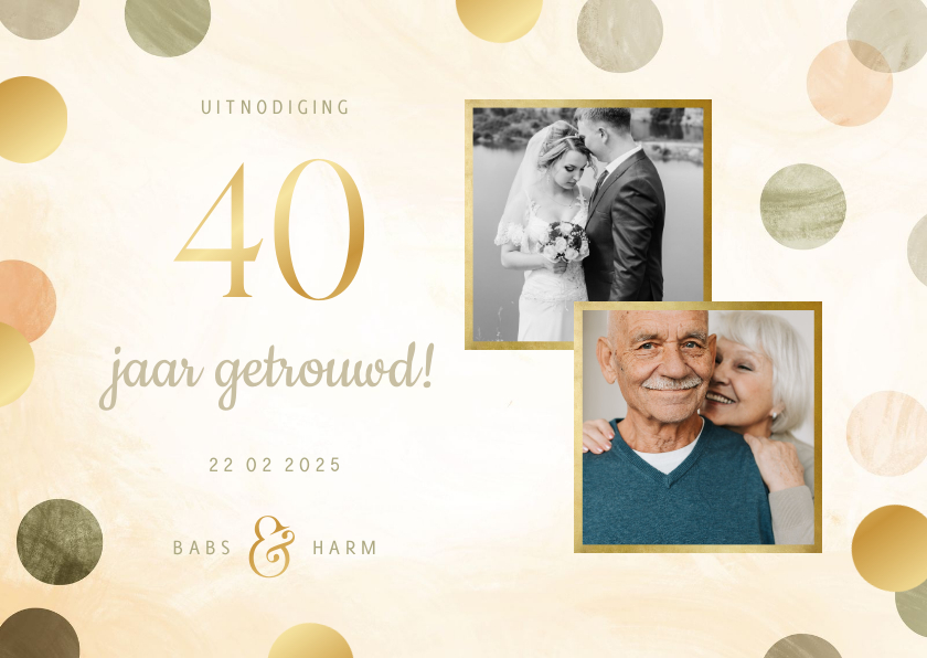 Jubileumkaart 40 jaar aanpasbaar met foto's en confetti - Jubileumkaarten Jubileumkaarten - Jubileumkaart 40 jaar aanpasbaar met foto's en confetti