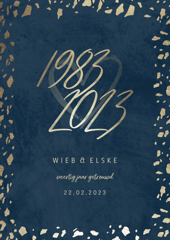 Jubileumkaart 40 jaartallen donkerblauw met terrazzo - Jubileumkaarten Jubileumkaarten - Jubileumkaart 40 jaartallen donkerblauw met terrazzo