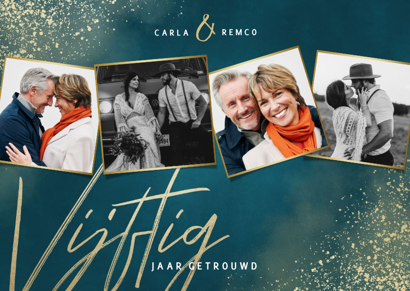 Jubileumkaarten - Jubileumkaart 50 jaar getrouwd blauw gouden spetters