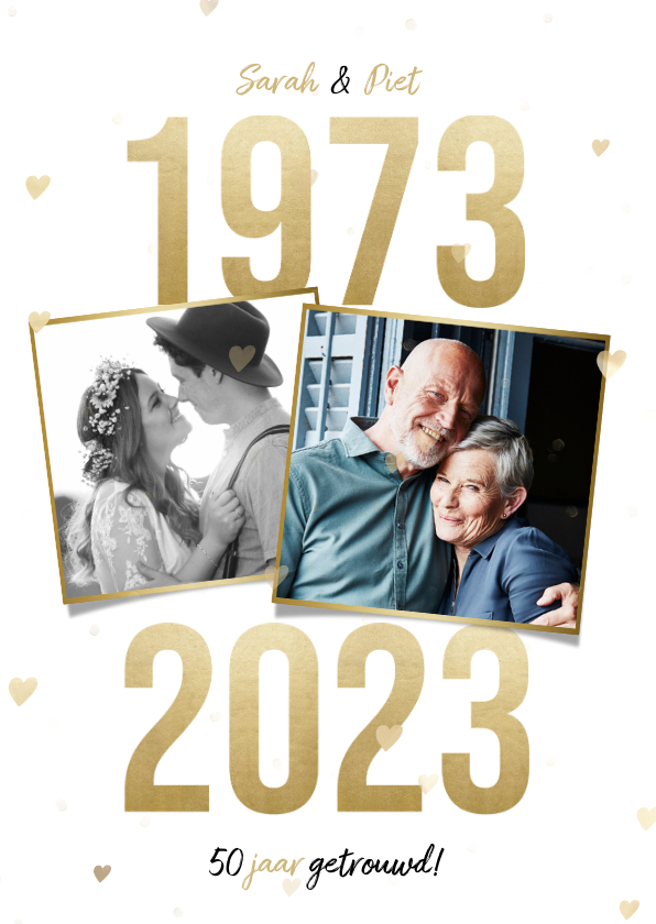 Jubileumkaarten - Jubileumkaart 50 jaar getrouwd gouden jaartallen 1973 - 2023