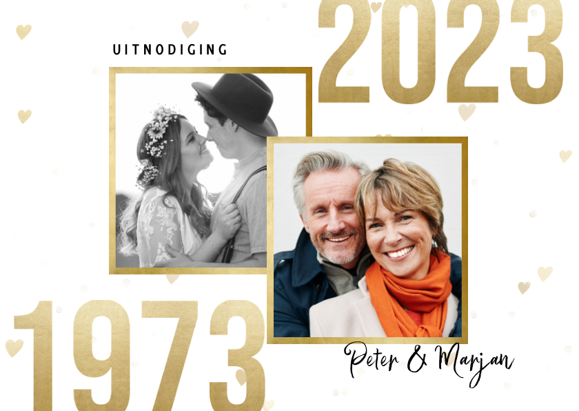 Jubileumkaart 50 jaar getrouwd jaartallen 1972/2022 hartjes - Jubileumkaarten Jubileumkaarten - Jubileumkaart 50 jaar getrouwd jaartallen 1972/2022 hartjes