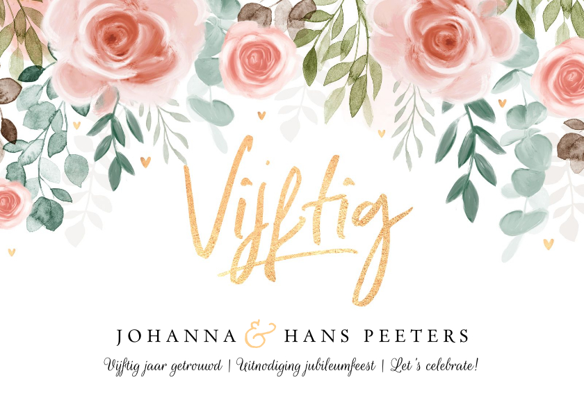 Jubileumkaart 50 jaar huwelijk bloemen klassiek foto - Jubileumkaarten Jubileumkaarten - Jubileumkaart 50 jaar huwelijk bloemen klassiek foto