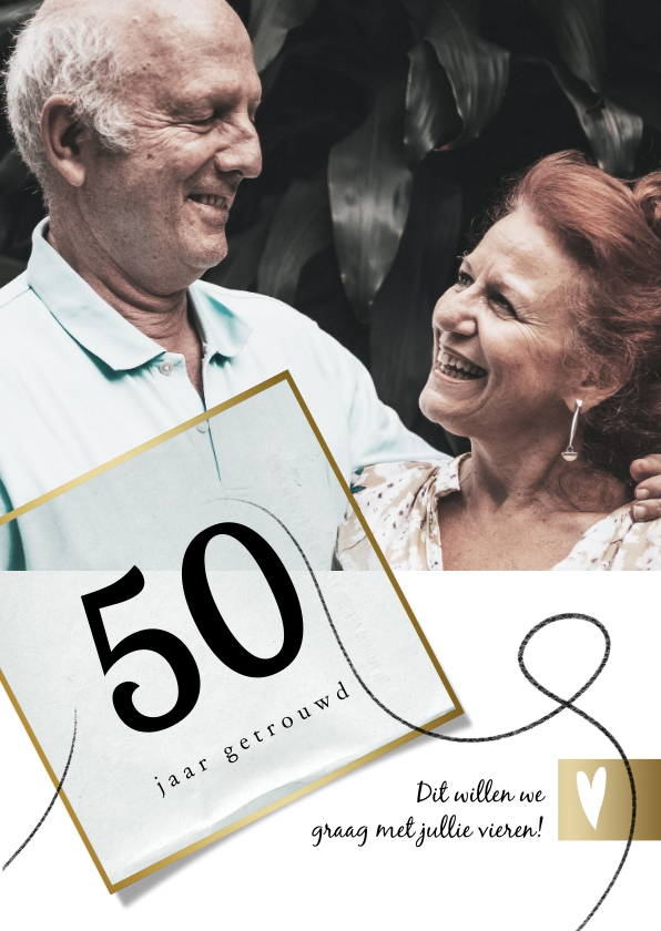 Jubileumkaarten - Jubileumkaart 50 jaar huwelijk, wit met goudlook