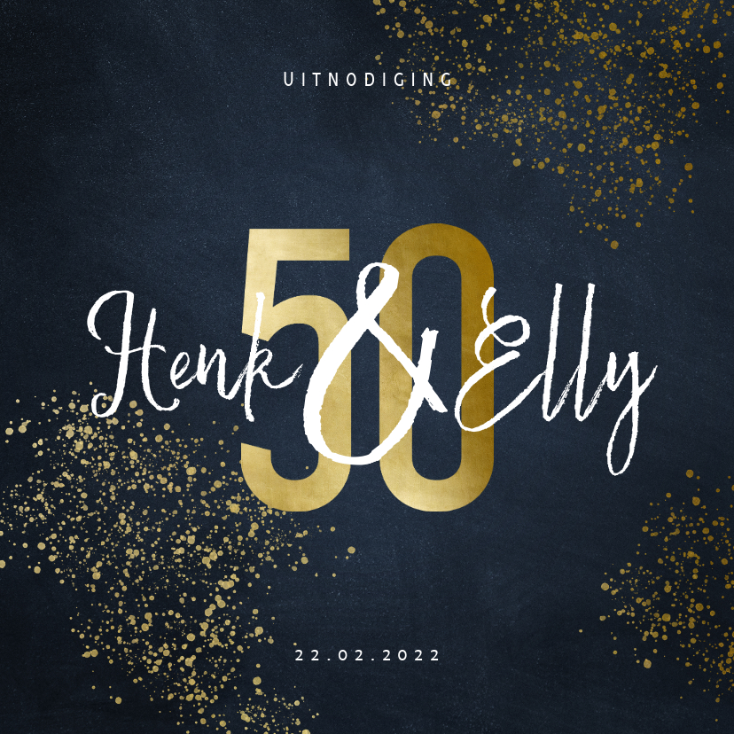 Jubileumkaart 50 jaar stijlvol goudlook met spetters - Jubileumkaarten Jubileumkaarten - Jubileumkaart 50 jaar stijlvol goudlook met spetters